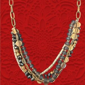 Multi-Strand Gold and Gray Beaded Women's Necklace